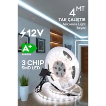 Şerit Led 4 Metre Beyaz Işık 3 Çipli Pro Ambiyans Aydınlatma Mutfak Salon Yatak Odası Lambader