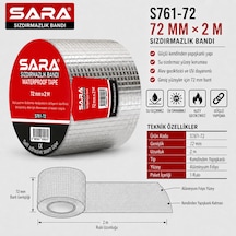 Sara S761-72 Sızdırmazlık Bandı 72 Mm X 2 M, Alüminyum Folyo Yüzeyli, Kendinden Yapışkanlı