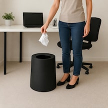 Kapaksız Çöp Kovası 12 Litre, Modern Ofis Mutfak Banyo Ve Oda İçin Pratik Tasarımlı Plastik Atık Kutusu, Yuvarlak Dekoratif Çöp Kutusu Siyah