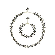 Kadın Doğal İnci Sallantılı Kolye Bileklik İkili Set 40 Cm / Sarı Gümüş