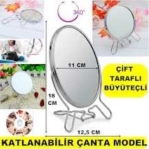 Çift Taraflı Büyüteçli Ayna, 15 Cm Makyaj Aynası, Metal Çerçeve Ve Ayaklı Masa Üstü Makyaj Aynası Gümüş