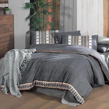 Tomris King Size Battal Boy %100 Pamuk Flanel Pazen Nevresim Takımı Gri Gri