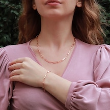 Rose Gold Kaplama Trend Geçme Zincir Gümüş Set Gümüş