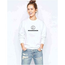 Rammstein Logo Baskılı Beyaz Kadın Sweatshirt (528288651)