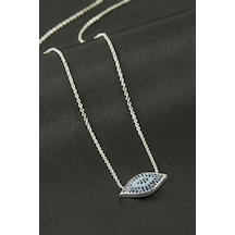Oval - 921 - Nazar Zirkon Taşlı Kolye - Kmrsfres - Gümüş Rengi