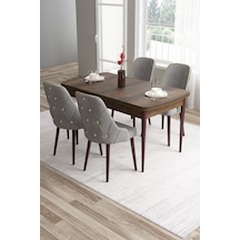 Canisa Tia Serisi, Barok Ahşap Desen 80x132 Açılabilir Mdf Mutfak Masası 4 Gri Sandalye Gold Detay Masa Barok Ahşap Desen Sandalye Gri