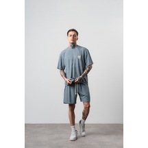 Erkek Route 07 Arma Detaylı Regular Fit T-shirt Şort Takım Gri