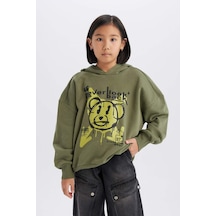 DeFacto Kız Çocuk Oversize Geniş Kalıp Kapüşonlu Baskılı Sweatshirt D1567A824WNKH210 Haki