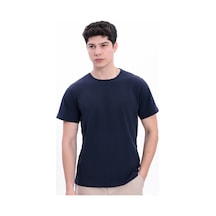 Myrab Denim Erkek Krem Basic Tişört Regular Fit Bisiklet Yaka %100 Pamuk 30/1 Süprem Kumaş Günlük T-shirt Lacivert