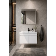 Kale Serisi Banyo Dolabı Seti Parlak Beyaz Banyo Alt Dolap - Aynalı Üst Dolap Cerastyle Elite Lavabolu, Lavabo-aynalı Üst Dolap Dahil Parlak Beyaz