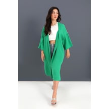 Tua Moda - Kimono Arkası Baskılı Püsküllü Keten - Yeşil 001