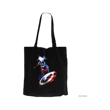 Captain America Mjolnir And Shield Siyah Kanvas Bez Çanta Siyah