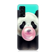 Oppo Reno 5 Uyumlu Sakız Çiğneyen Tatlı Panda Desenli Silikon Kılıf Çok Renkli