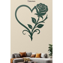 Aşkın Baharı: Güllü Kalp Metal Duvar Tablosu - Metal Duvar Sanatı - Yosun Yeşili - 30 X 30 Cm Yeşil