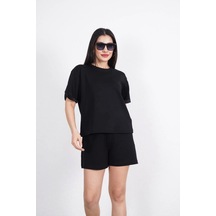 Efnaz Style Osy Modal Yumuşak Dokulu Kumaş Bisiklet Yaka T-shirt Kısa Şort İkili Takım - Siyah