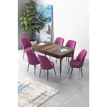 Canisa Zen Serisi 80x132 Mdf Açılabilir Barok Ahşap Desen Masa Takımı Ve 6 Mor Sandalye Masa Barok Sandalyeler Mor