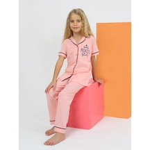 Kız Çocuk Kısa Kollu %100 Pamuklu Düğmeli Pijama Takımı Princess Pembe
