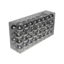 64 Lü Kutuda Gümüş Renk Parlak Yılbaşı Ağacı Süsü Cici Top 3 Cm