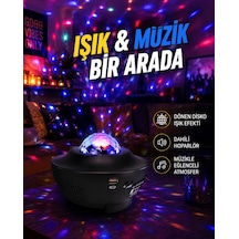 Sesle Etkileşimli Yıldız Projektörlü Gece Lambası Bluetooth Hoparlörlü, Usb Girişli, Dönen Okyanus - Lisinya Mavi