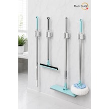 Mainshop 4 Adet Pratik Yapışkanlı Duvar Mop Süpürge Paspas Temizlik Fırçası Tutucu Askı Aparatı M-310 Beyaz