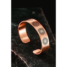 Erkek Bakır Bileklik - Yaşam Çiçeği - Lotus - Sri Yantra - Om Sembolü - Erkek Bakır Kelepçe Bileklik Rose Gold