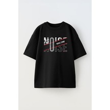 Thewert Unisex Noise Make Some Tasarım Baskılı Pamuk Sıyah Oversize T-shirt Siyah