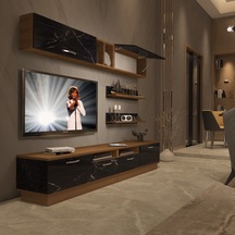Decoraktiv Trendstyle 5220 Slm Tv Ünitesi Tv Sehpası Ceviz - Siyah Mermer