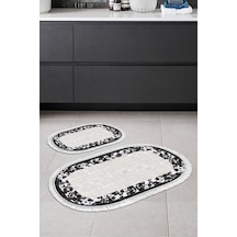 Eko Trend Djt 2 Li Yıkanabilir Kaymaz Taban Oval Banyo Paspas Klozet Takımı 1495 Modern Siyah