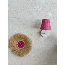 Pembe Rattan Kablosuz Pilli Duvar Aydınlatması Aplik - Alt Beyaz Pembe