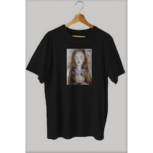 Noıssey -wed Bir Demet Çiçek Baskılı Oversize T-shirt Tişört Sokak Tarzı Siyah