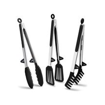 Xindoker 30cm Paslanmaz Çelik Mutfak Kelepçeleri, Silikon Uçlu Izgara Kelepçesi, Makarna Ve Salata Bufetleri İçin Siyah 3'lü Set