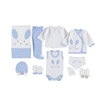 Mdrandy 10 Lu Kulaklı Rabbit Lüx Set Zıbın Seti Hastane Çıkışı %100 Pamuklu Mavi