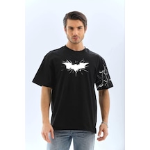 - Unisex Ön Ve Kol Baskılı Oversize T-shirt - Siyah SIYAH