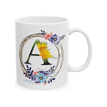 A Harf Baskılı Hediyelik Baskılı Porselen Beyaz Lüks Kupa Bardak Beyaz