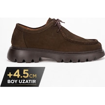 Fame Step Hakiki Deri Erkek Casual Ayakkabı Nubuk +4.5 Cm Boy Uzatan Kalın Taban Günlük Bağcıklı Comfort Vicenza Kahverengı Kahverengi