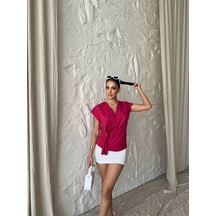 Yandan Bağlama Detaylı Kolsuz Bluz - Fuşya Fuşya