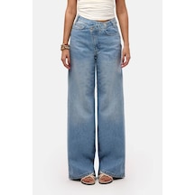 Itsbasic Kadın Kot Rengi 2s6-3 Palazzo Baggy Fit Kemer Detaylı Tasarım Denim Jean Mavi
