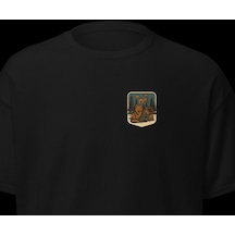Wildstyle Tilki Renkli Vintage Yaban Hayat Doğa Orman Rozet Baskılı Unisex Bisiklet Yaka Pamuklu Tişört Siyah