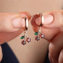 Vaoov 925 Ayar Gümüş Kiraz Küpe Rose Gold