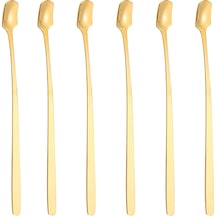 Çelik 17 Cm Gold 6 Adet Uzun Kahve Karıştırma Kaşığı Cin577sr-6