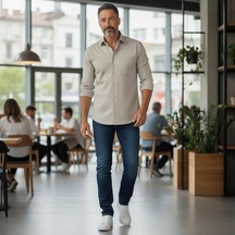 Klasik %100 Cotton Uzun Kollu Terletmeyen 4 Mevsim Gömlek Regular Kalıp Krem