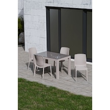 4 Kişilik 70x120 Cm Rattan Masa Takımı Camlı Kapuçino