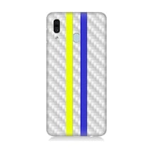Samsung Galaxy A30 Uyumlu Sarı Lacivert Metal Motif Desenli Silikon Kılıf