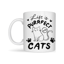 Northcity Life İs Purrfect With Cats Kedi Desenli Porselen Kupa Model 62 Sevimli Kedi Figürlü Kahve Kupası Diğer