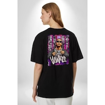 Daddy Yankee Müzik Star Pamuklu Kadın Erkek Oversize Sırt Dijital Baskılı Siyah T-shirt Siyah