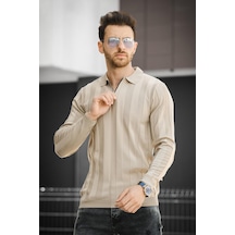 Oksit Vilnius Slim Fit Çizgili Gömlek Yaka Yarım Fermuarlı Erkek Triko 001