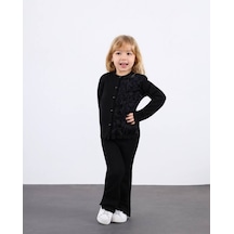 Miniko Kids Kız Çocuk Bayramlık Çiçek Detaylı Kaşkorse Taytlı Takım Siyah