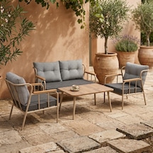 Paris 2+1+1+sehpa Metal Balkon Takımı Keten Dokulu Kumaş Cappuccino Metal - Bahçe Teras Oturma Grubu