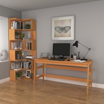 Woodesk Bohem, Ahşap, Masa Ve Köşe Kitaplık Takımı, Tik Renk Teak
