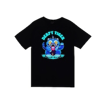 K-pop Demon Hunters Derpy Blue Tiger Baskılı Unisex %100 Pamuk Siyah T-shirt SIYAH